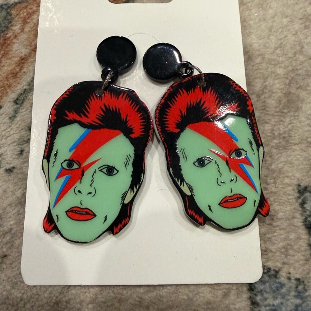 NWT Retro David Bowie double sided Face Earrings with Lightning Bolt